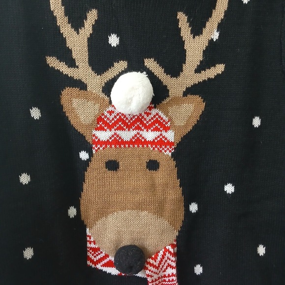 Karen Scott Women's Size Large Knit Sweater Christmas Reindeer Black Long Sleeve - Picture 7 of 9